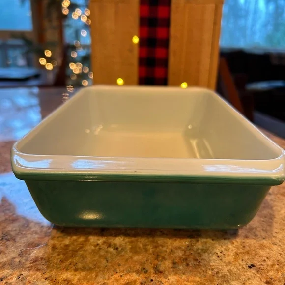 Pyrex #575 11x7 Promo Baking Dish in Teal Green w/Golden Wheat 1960’s. Vintage. - Picture 3 of 5